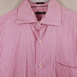 Peter Millar Shirt Men Medium Button Up Pink White Stripe 100% Cotton